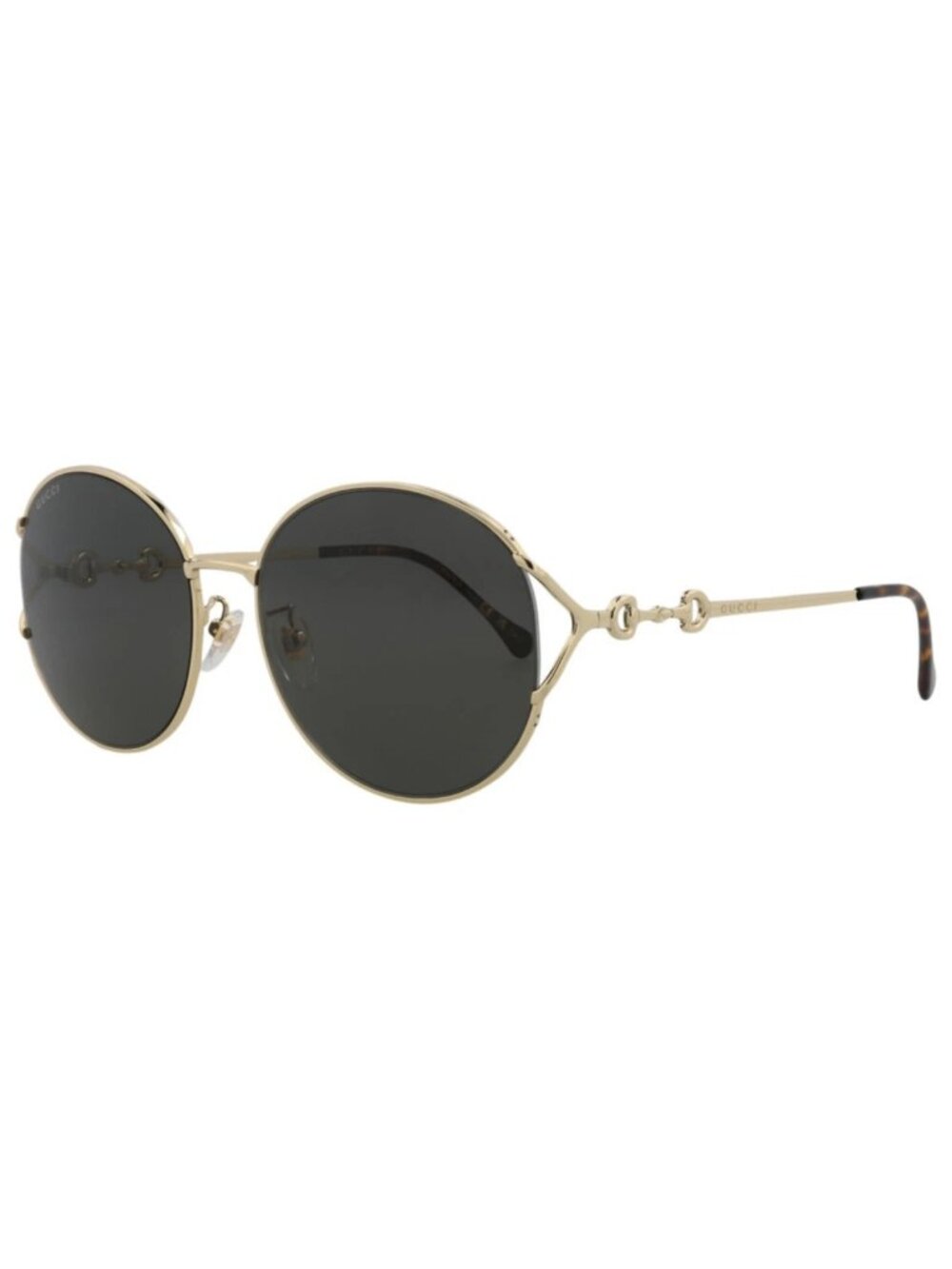 New Gucci Women's Sunglasses Round Oval Metal Frame Gold Gold Grey